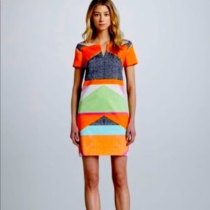 Trina Turk geometric slit neck sheath dress Sz 10 EUC